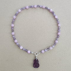 0--LAVENDER LOVE MULTI GEMSTONE NECKLACE W/ BUDDHA PENDANT--16"