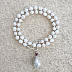 0--MINI BAROQUE PEARL NECKLACE W/ FLAMEBALL DROP--16"