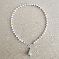 0--MINI BAROQUE PEARL NECKLACE W/ FLAMEBALL DROP--16"