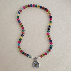 0--CRACKLE QUARTZ CRYSTAL NECKLACE W/ 925 EYE PENDANT--20"