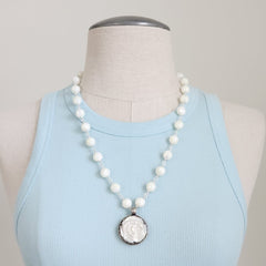 MOTHER OF PEARL NECKLACE W/ ROSE PENDANT-24"