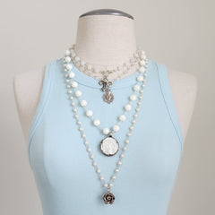 MOTHER OF PEARL NECKLACE W/ ROSE PENDANT-24"