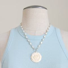 MOTHER OF PEARL NECKLACE WITH ROSE PENDANT-20"