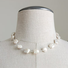 WHITE BAROQUE PEARL NECKLACE-17"