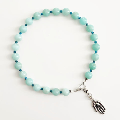 GREEN AGATE NECKLACE WITH 925 HAMSA PENDANT