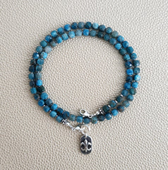 0--MINI APATITE CUBE NECKLACE W/ MINI 925 FLEUR DE LIS--16"
