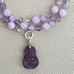 0--LAVENDER LOVE MULTI GEMSTONE NECKLACE W/ BUDDHA PENDANT--16"
