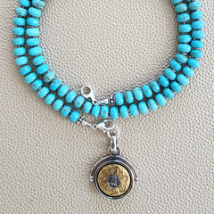 0--HAPPY IN WAIMANALO TURQUOISE NECKLACE W/ OM PENDANT--20"