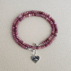 0--NATURAL PINK TOURMALINE NECKLACE W/ 925 EYE HEART--16"