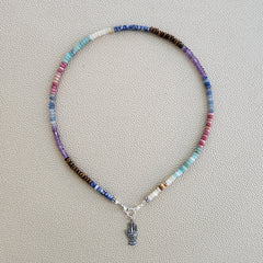 0--DESERT NIGHTS MINI-MINI GEMSTONE NECKLACE W/ EYE HAND--16"