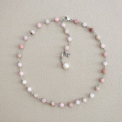 PINK OPAL NECKLACE WITH PEARL DROP--16"