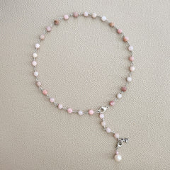 PINK OPAL NECKLACE WITH PEARL DROP--16"