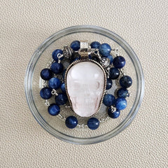 00--KYANITE STONE NECKLACE W/ SKULL PENDANT-24"