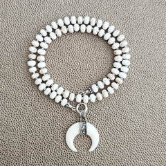 0--WHITE TURQUOISE NECKLACE W/ CRESCENT PENDANT--16"