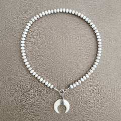0--WHITE TURQUOISE NECKLACE W/ CRESCENT PENDANT--16"