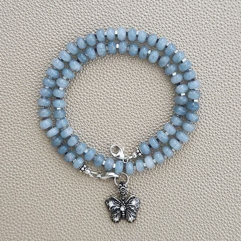 0--SKY BLUE JADE NECKLACE W/ BUTTERFLY--16"
