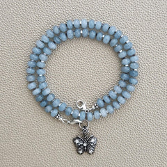 0--SKY BLUE JADE NECKLACE W/ BUTTERFLY--16"