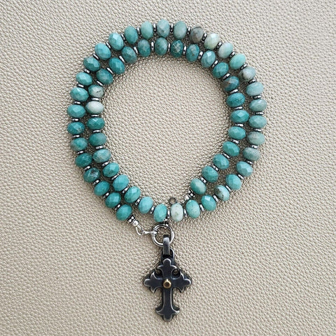 CHRYSOPRASE NECKLACE WITH 925 SILVER CROSS--18"