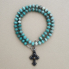 CHRYSOPRASE NECKLACE WITH 925 SILVER CROSS--18"