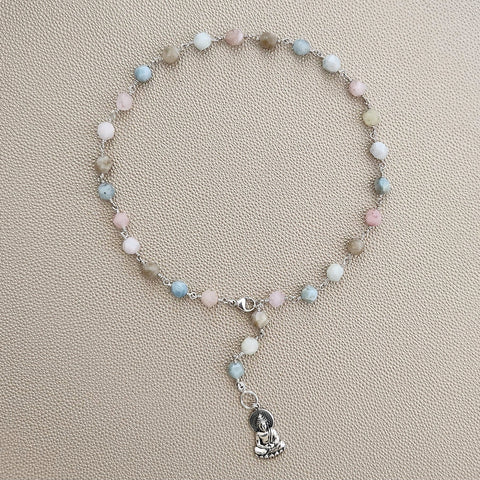 MORGANITE NECKLACE WITH 925 SILVER BUDDHA-19"
