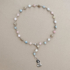 MORGANITE NECKLACE WITH 925 SILVER BUDDHA-19"