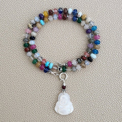 0--KAWAII MIXED GEMSTONE NECKLACE W/ HAPPY BUDDHA--16"