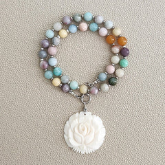 CHAKRA GEMSTONE NECKLACE W/ ROSE PENDANT-16"