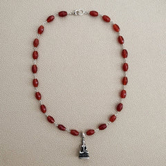 CARNELIAN NECKLACE W/ BUDDHA PENDANT-19"