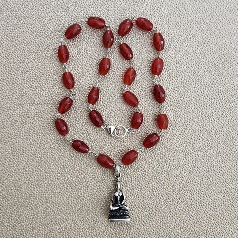 CARNELIAN NECKLACE W/ BUDDHA PENDANT-19"