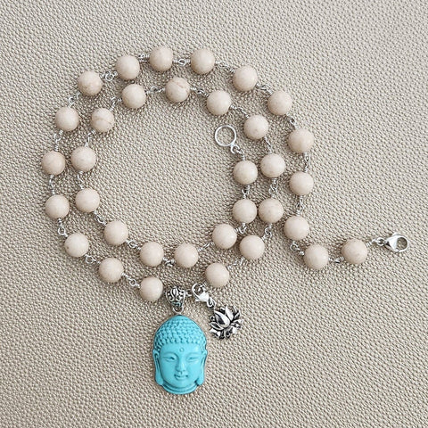 0--WOOD AGATE NECKLACE WITH BUDDHA PENDANT-24"