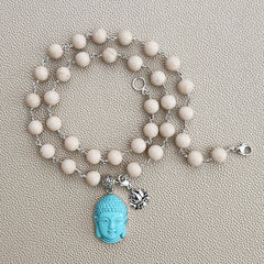 0--WOOD AGATE NECKLACE WITH BUDDHA PENDANT-24"
