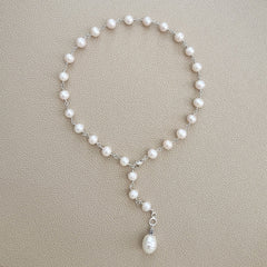 0--WHITE PEARL NECKLACE W/ PEARL DROP--16-18"