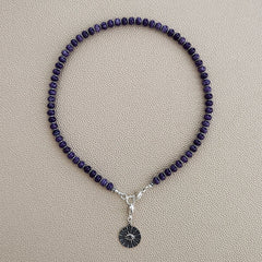 0--PURPLE JADE NECKLACE W/ SEEING EYE PENDANT-16"