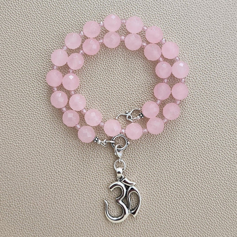 0--ROSE QUARTZ NECKLACEW/ OM PENDANT--18"