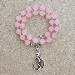 0--ROSE QUARTZ NECKLACEW/ OM PENDANT--18"