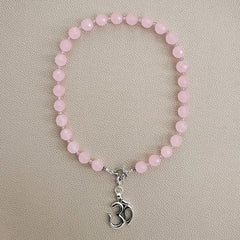 0--ROSE QUARTZ NECKLACEW/ OM PENDANT--18"