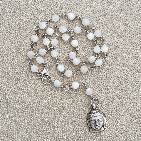 0--MOTHER OF PEARL NECKLACE WITH BUDDHA-16"