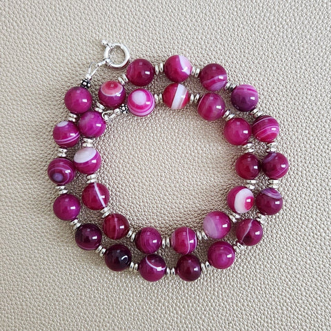 FUCHSIA STRIPE AGATE NECKLACE-18"