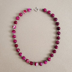 0--FUCHSIA STRIPE AGATE NECKLACE-18"