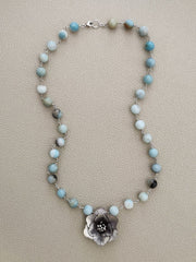 0--AMAZONITE NECKLACE WITH POPPY PENDANT-24"