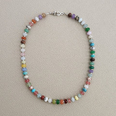 0--MIXED GEMSTONE NECKLACE IN JELLYBEAN COLORS-18"
