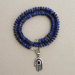 0--LAPIS NECKLACE W/ 925 HAND PENDANT--18"