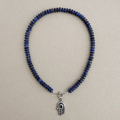 0--LAPIS NECKLACE W/ 925 HAND PENDANT--18"
