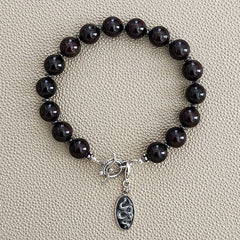 GARNET BRACELET W/ 925 SNAKE AMULET