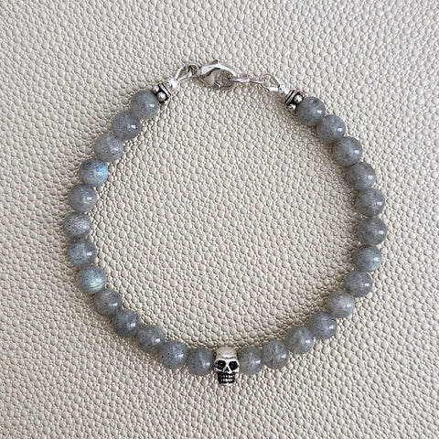 LABRADORITE BRACELET WITH 925 SKULL BEAD
