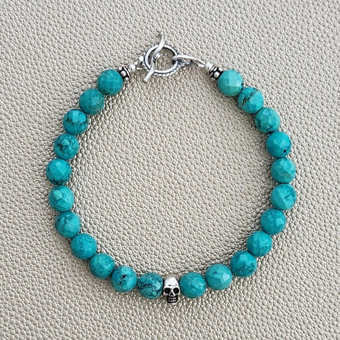 TURQUOISE BRACELET WITH 925 SILVER SKULL BEAD