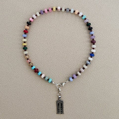 0--MIXED GEMSTONE NECKLACE W/ ELEPHANT PENDANT-16"