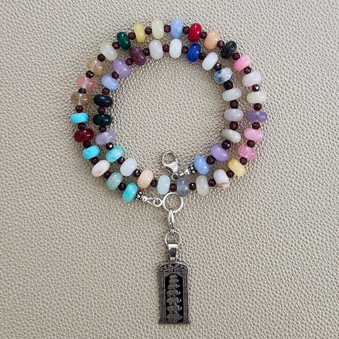 0--MIXED GEMSTONE NECKLACE W/ ELEPHANT PENDANT-16"