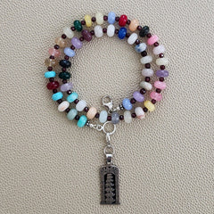 0--MIXED GEMSTONE NECKLACE W/ ELEPHANT PENDANT-16"