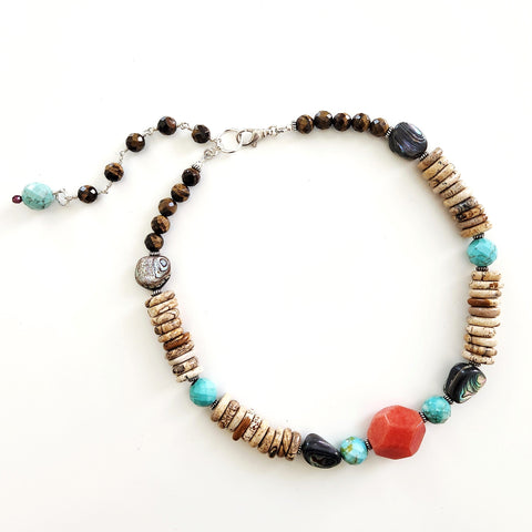 PUKA MOOKAITE JASPER NECKLACE-17IN